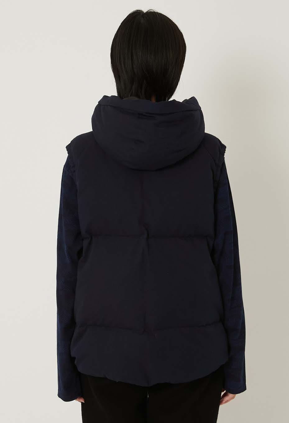 Indigo nylon satin recycled down hooded vest - INDIGO
