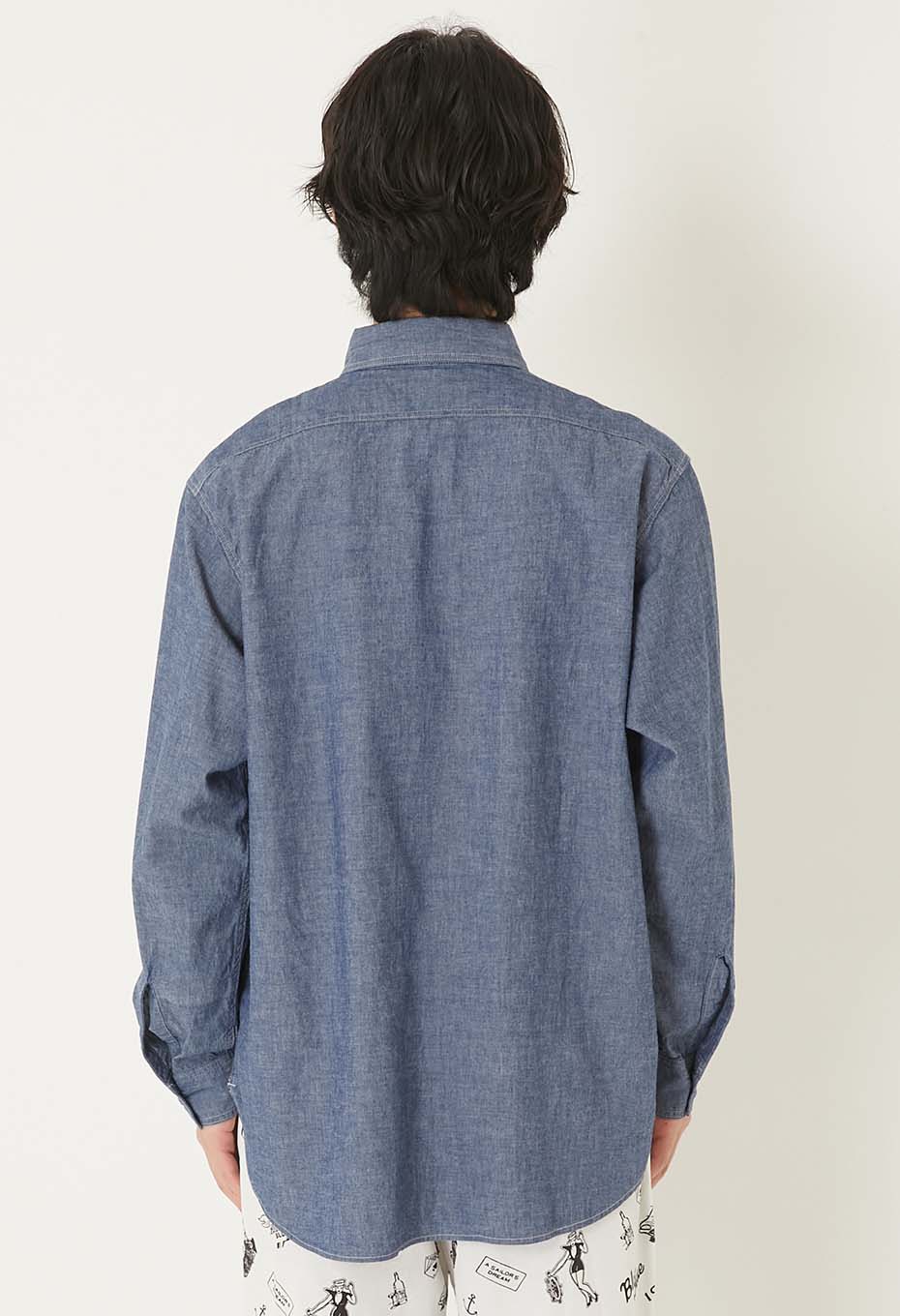 US NAVY シャンブレーロングスリーブシャツ - BLUE