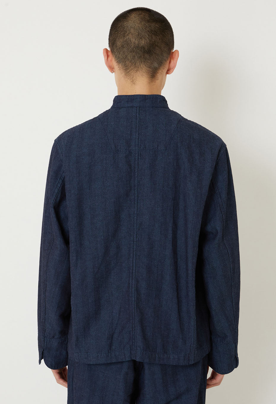 Indigo mix herringbone stand collar jacket - INDIGO