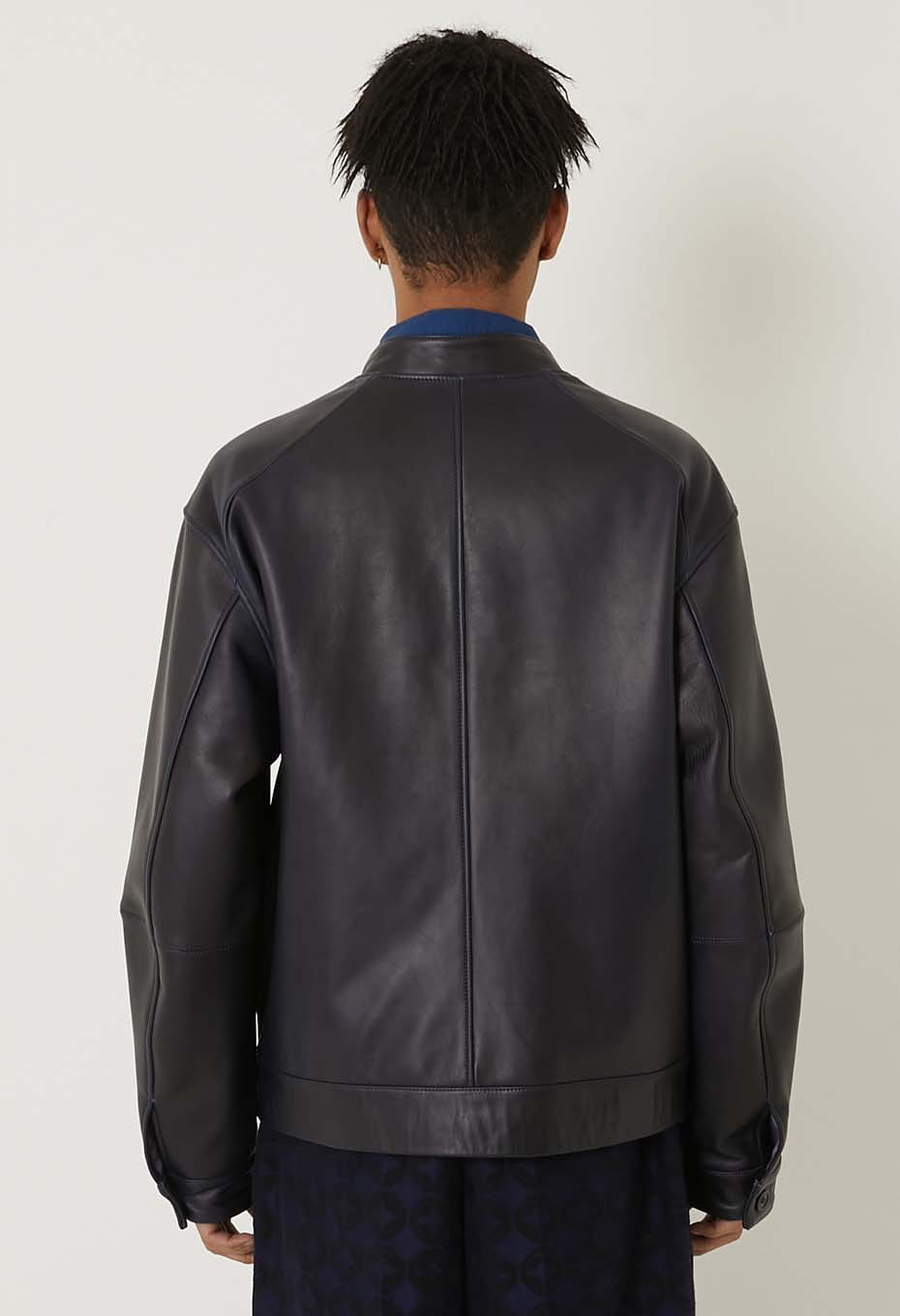 Indigo sheep leather single rider jacket - INDIGO