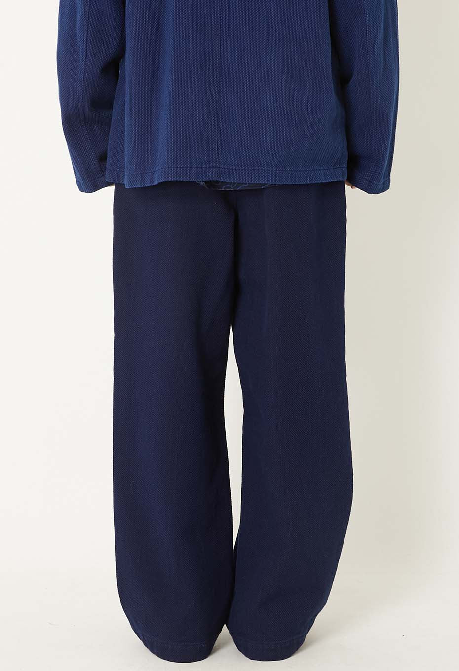 J7281Woven Pure Indigo Nijuori Sashiko Tuck Wide Pants - INDIGO