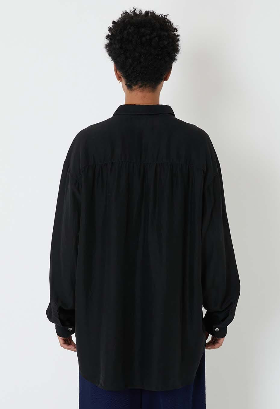 シルクハブタエ ダークブラックロングスリーブシャツ - BLACK