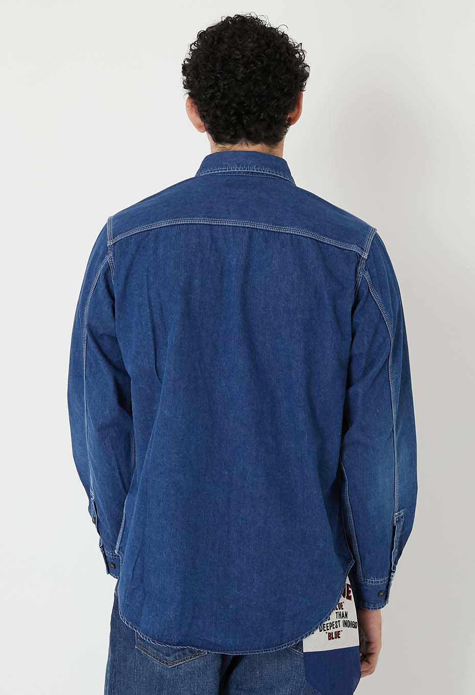 ジャカード シャツデニム 2ポケットワークシャツ /VINTAGE WASH - BLUE