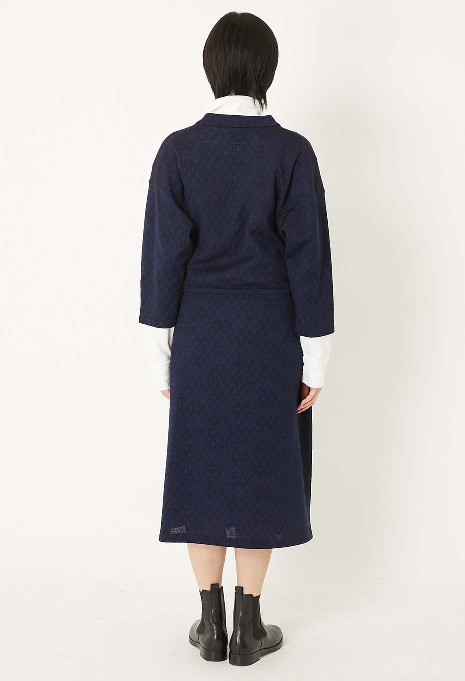 ウールニットジャカード ワンピース - NAVY