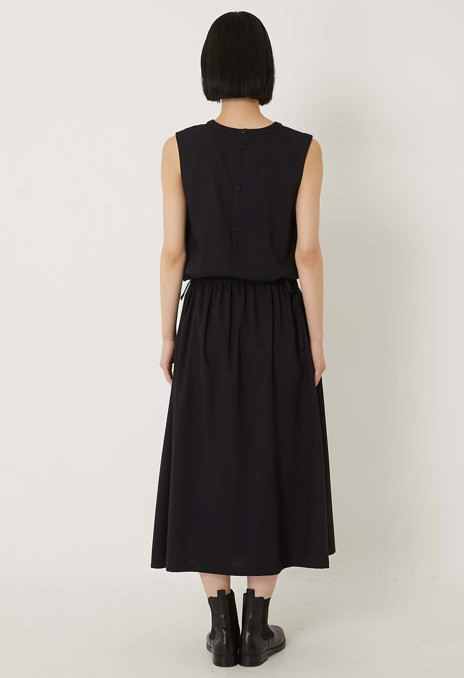Stretch dry twill tank gathered dress - DARK NAVY
