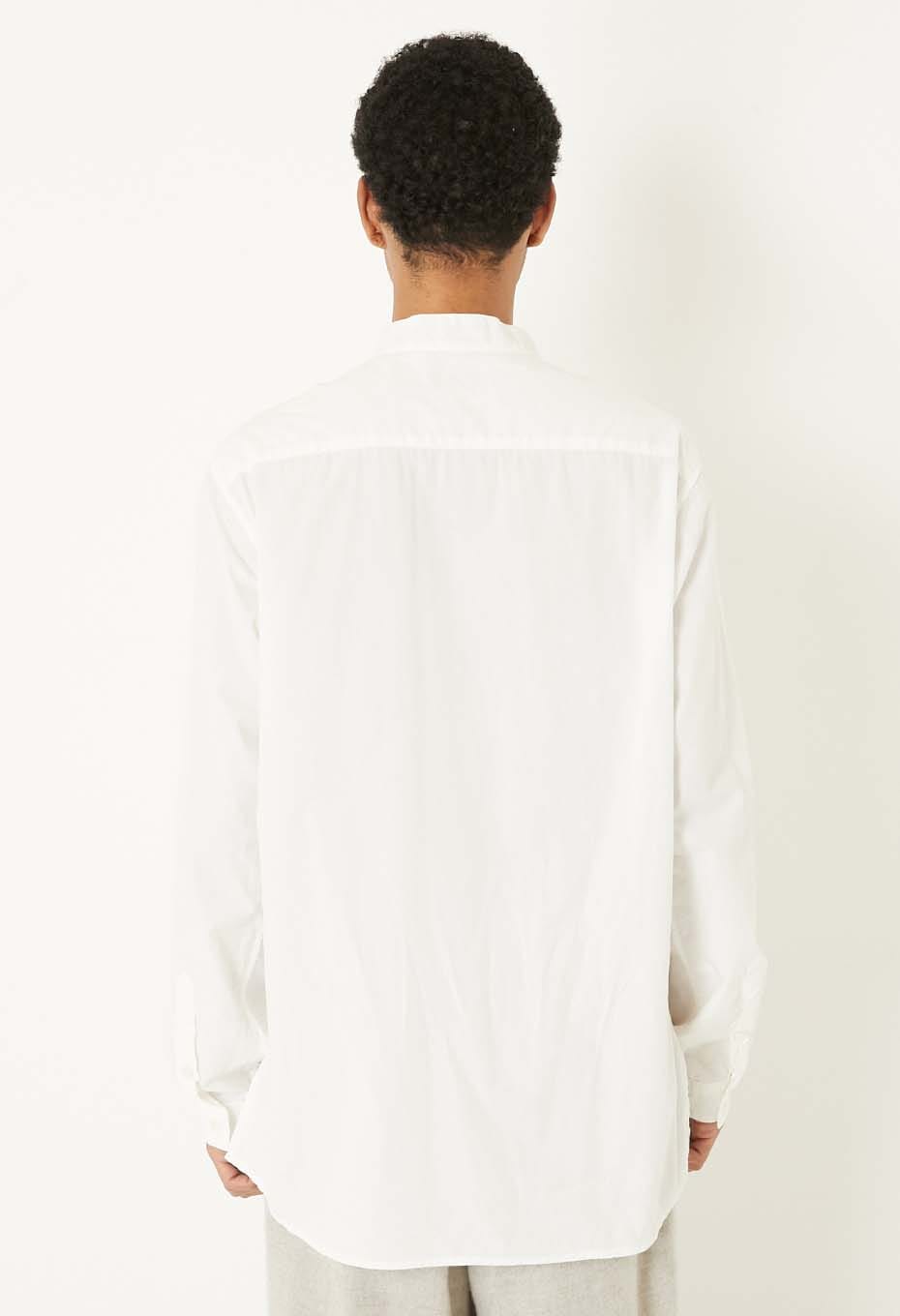 オーガニックブロード スタンドカラーロングスリーブシャツ - WHITE
