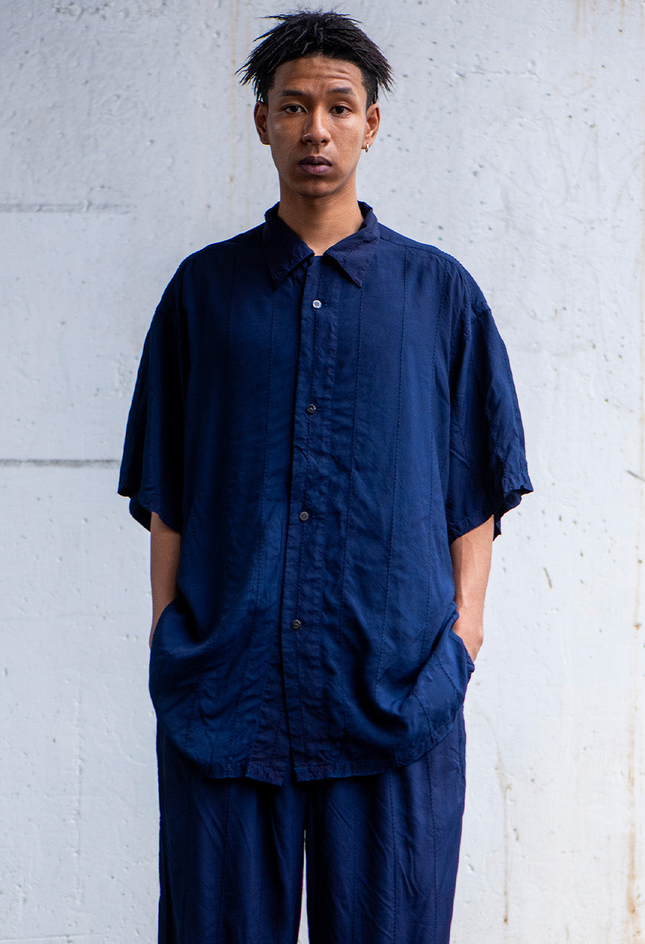 シマサシコシシュウ インディゴテゾメ ショートスリーブシャツ - INDIGO