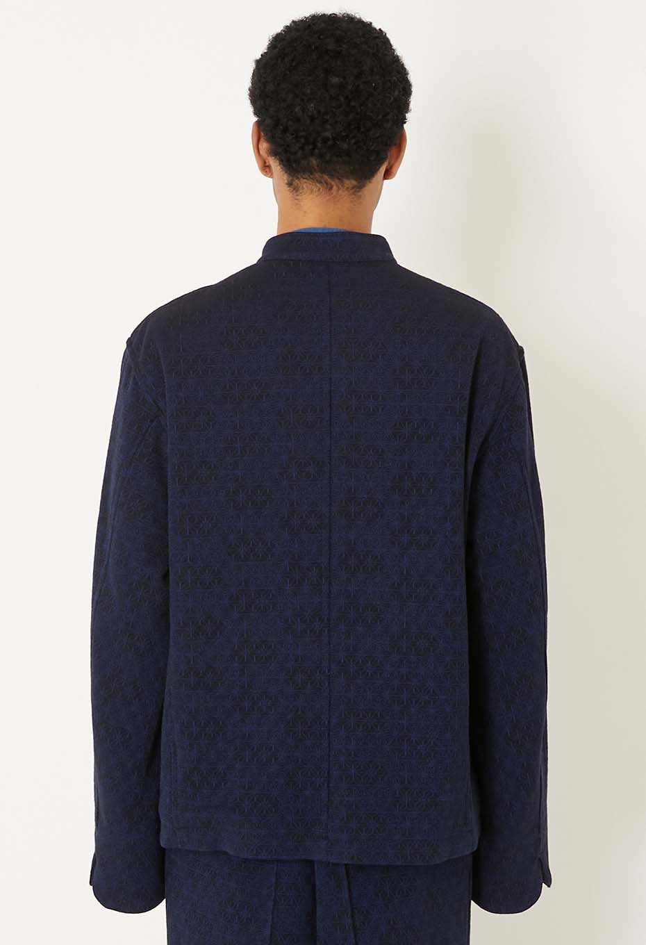 ウールニットジャカード スタンドカラージャケット - NAVY