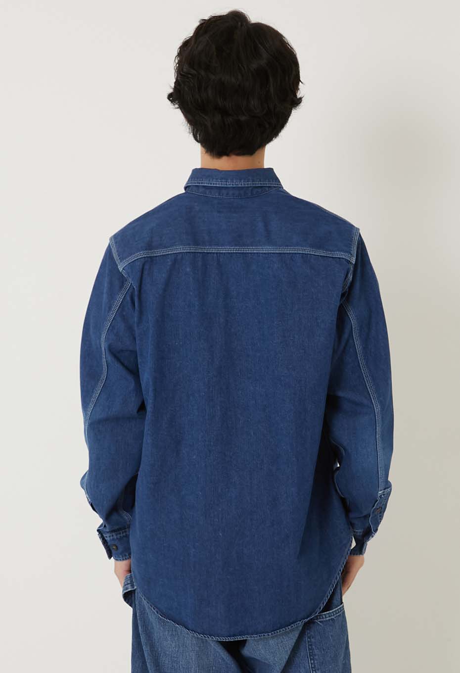 Jacquard shirt denim 2 pocket work shirt /VINTAGE WASH - BLUE