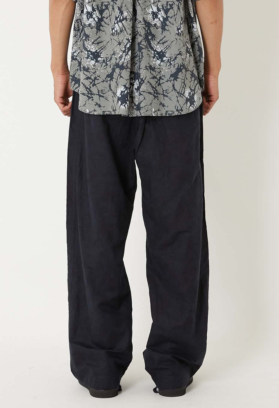 Linen mix glass pattern draw pants - DARK NAVY