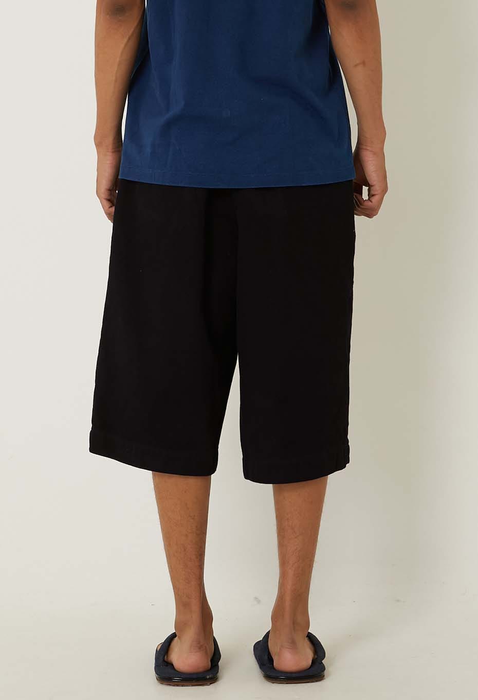 Woven Pure Indigo Sashiko wide shorts - A