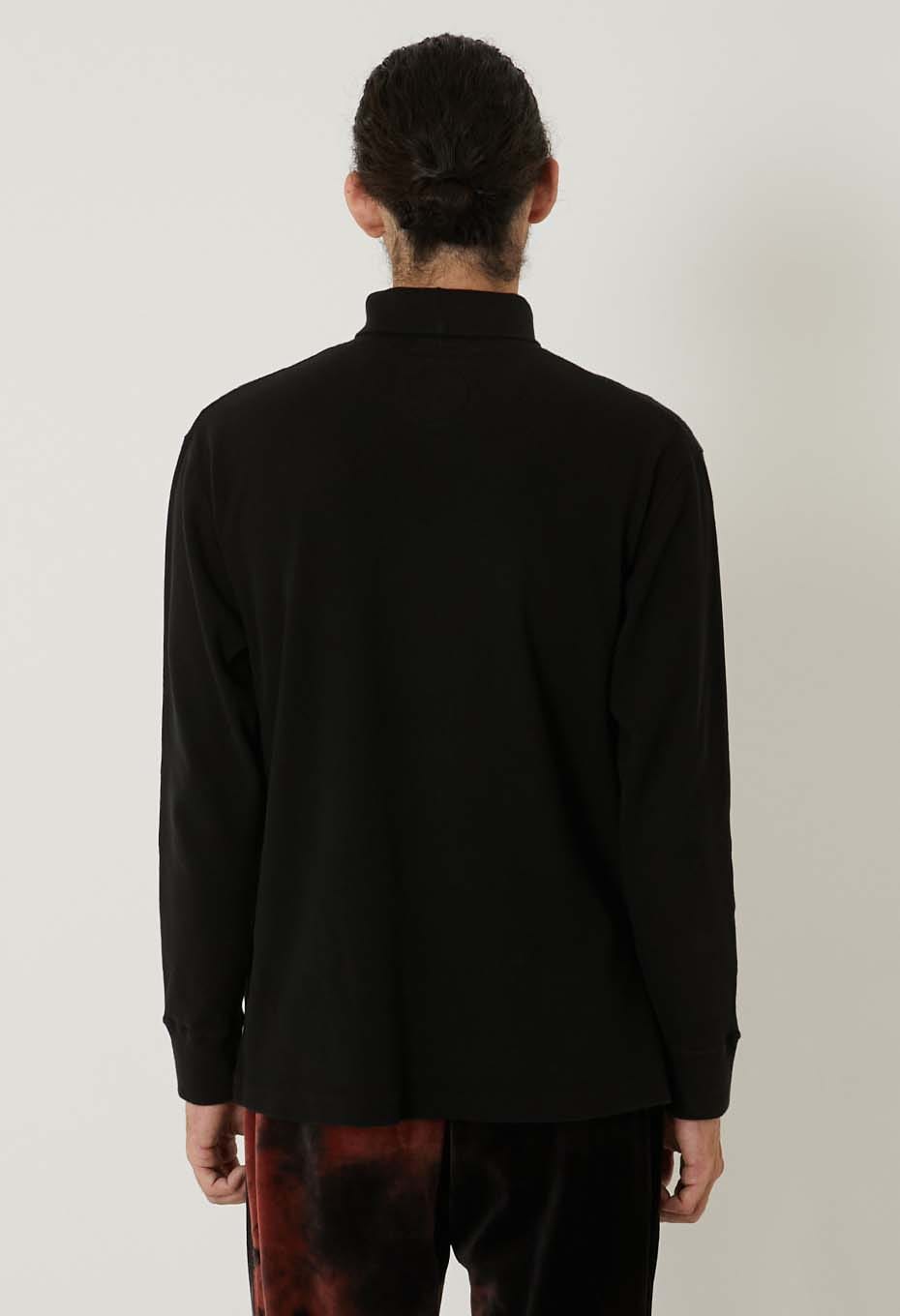 ムライトテレコ ニードルステッチ タートルネック Tシャツ ユニセックス - BLACK