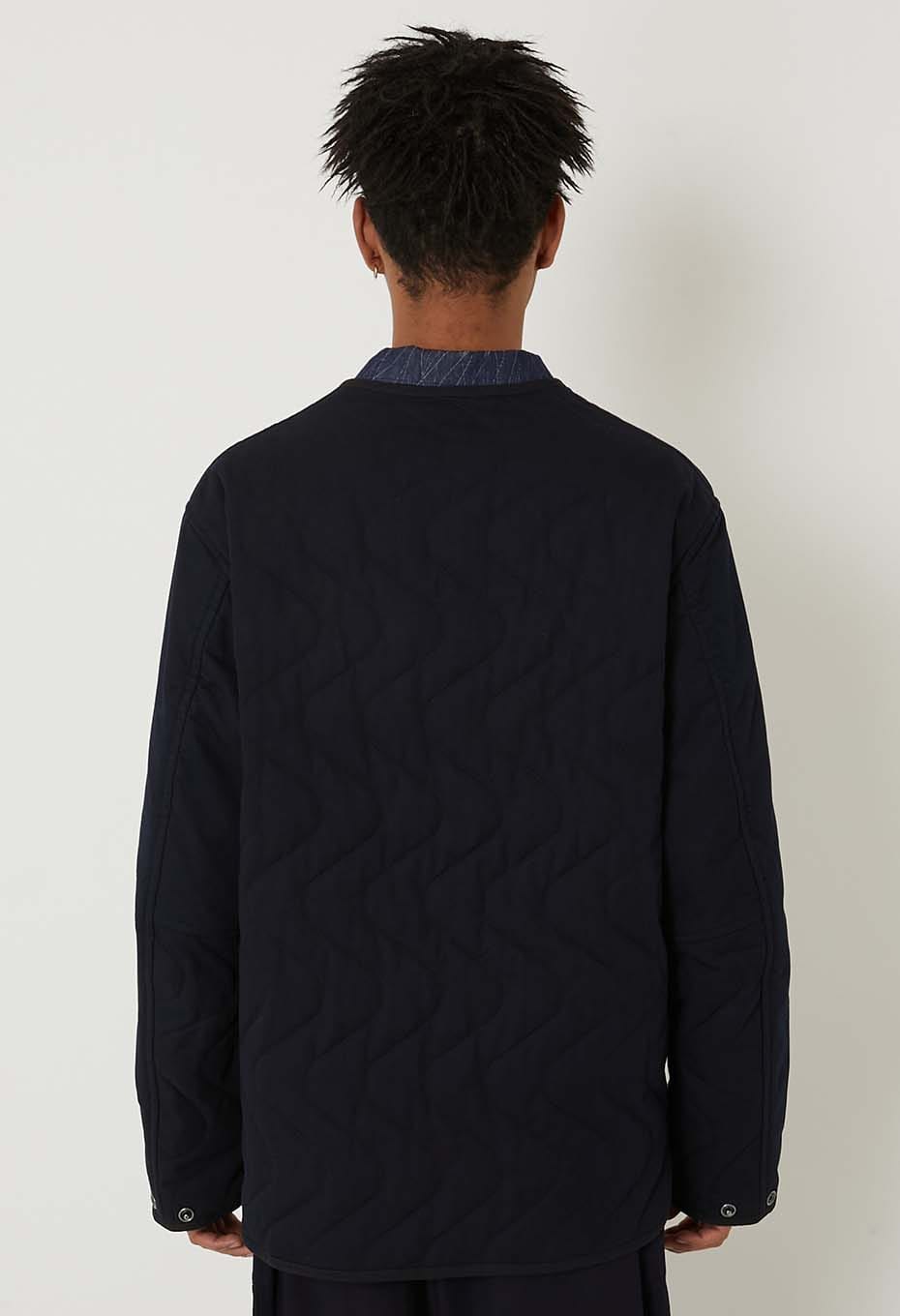 Indigo Nylon Satin Kazenami Quilt Jacket - INDIGO