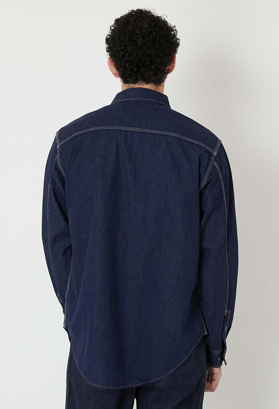 ジャカード シャツデニム 2ポケットワークシャツ - INDIGO