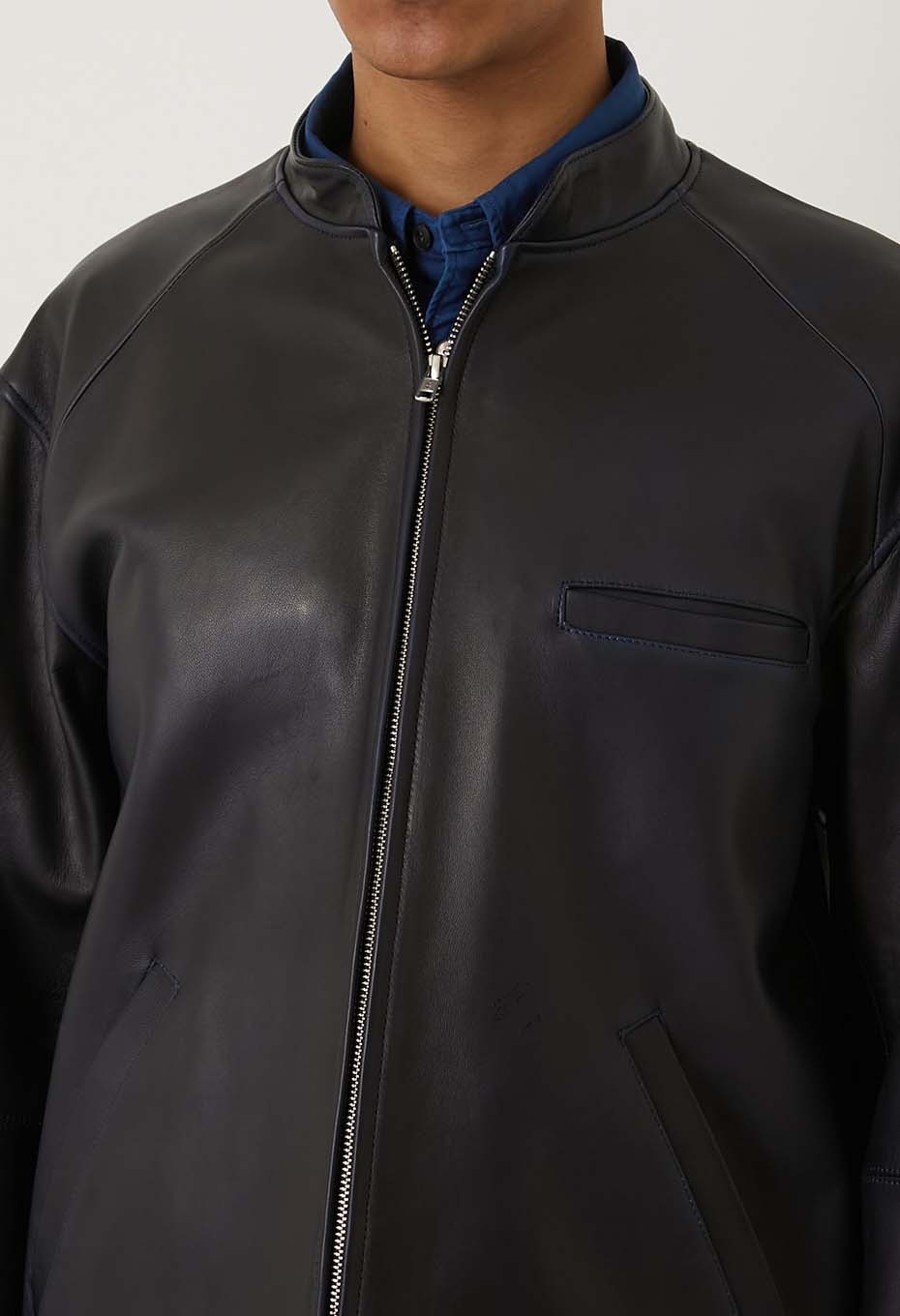 Indigo sheep leather single rider jacket - INDIGO