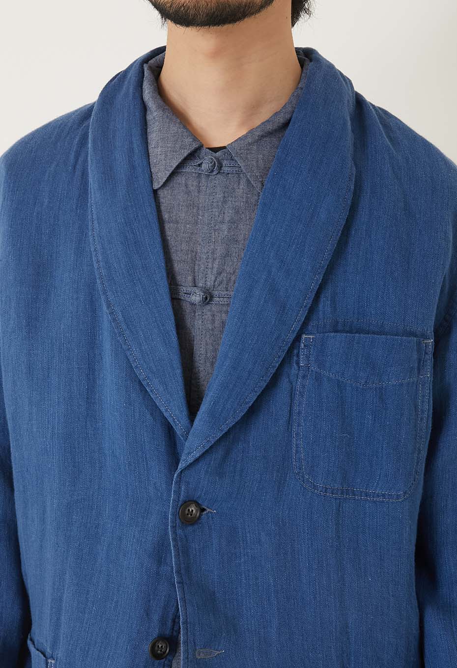 インディゴリネン ハイカウントツイル スモーキングジャケット - INDIGO