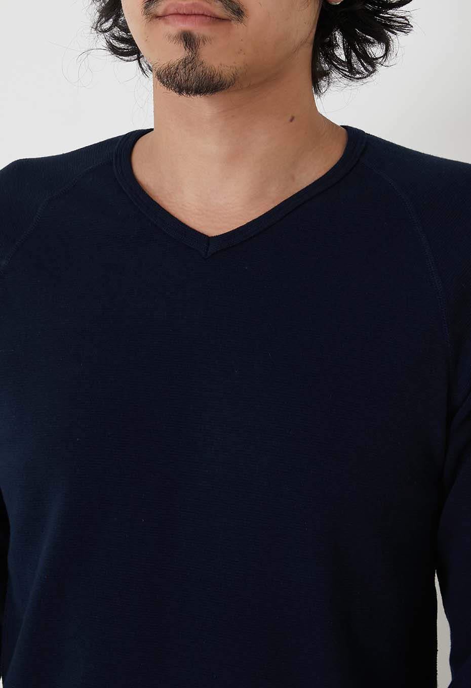 ストレッチフライス Vネックロングスリーブ Tシャツ - DARK NAVY
