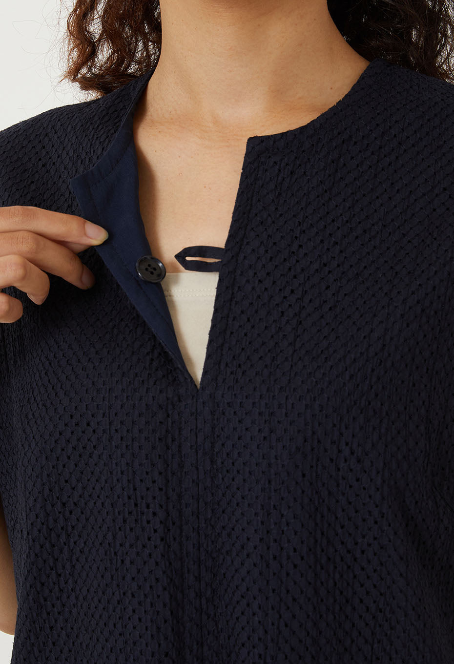 マイヤーレース スリットネックワンピース - DARK NAVY