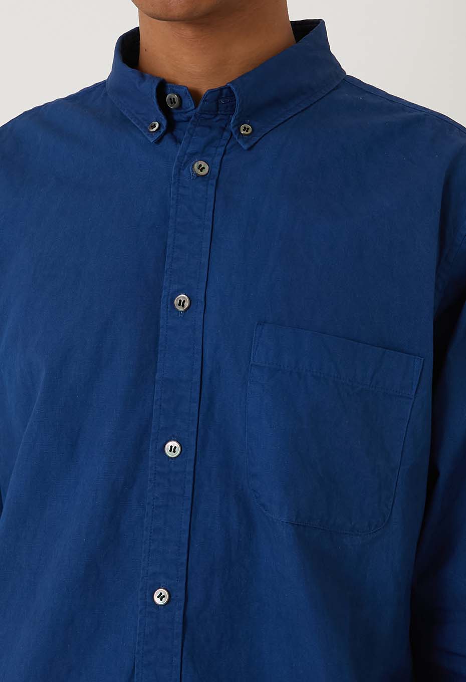 fine ox Woven Pure Indigo  Button-down long sleeve shirt - INDIGO