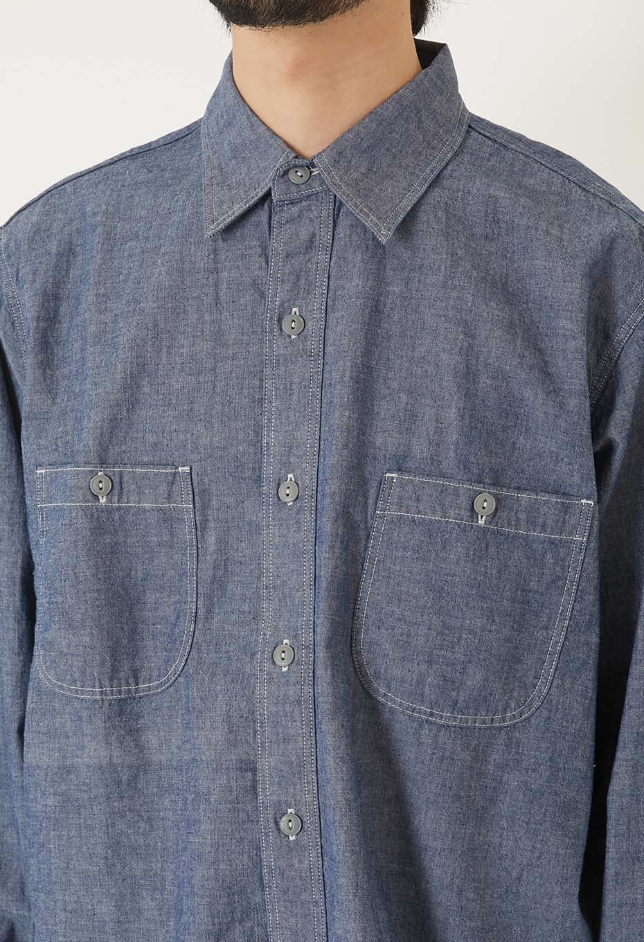 US NAVY シャンブレーロングスリーブシャツ - BLUE