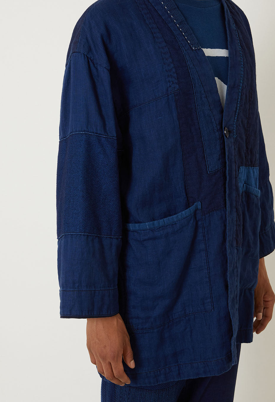Indigo linen nenrin haori jacket - INDIGO