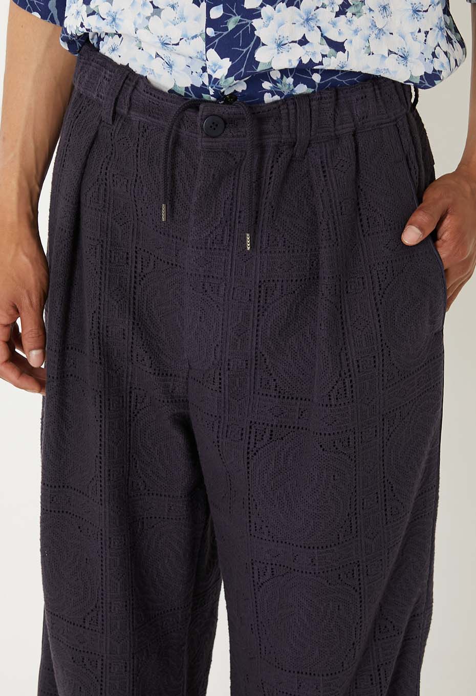 ミズヒキレース ドローストレートパンツ - DARK NAVY