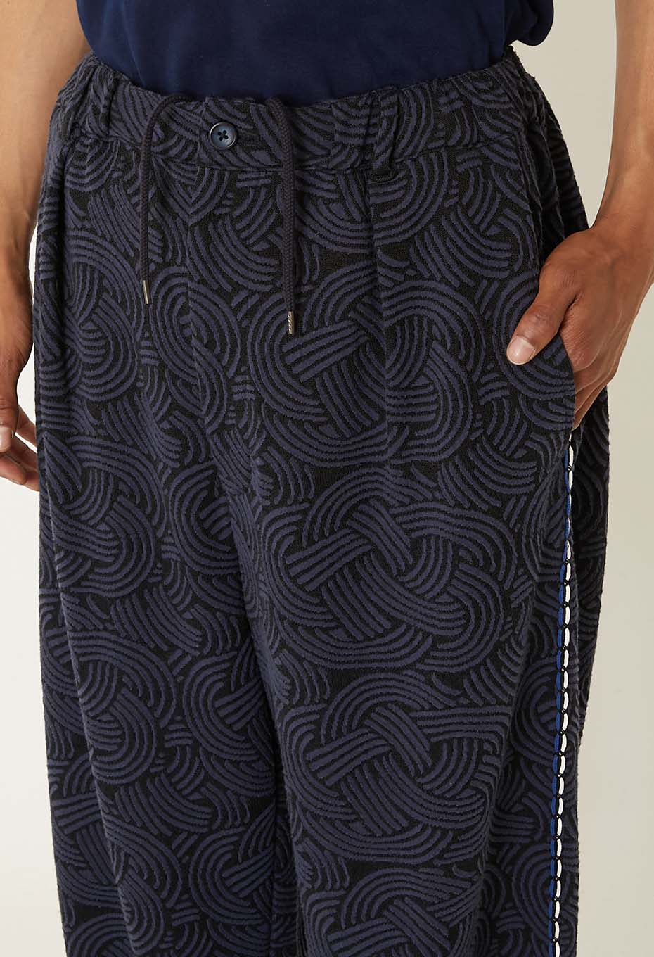 ミズヒキニットジャカード サイドラインパンツ - DARK NAVY