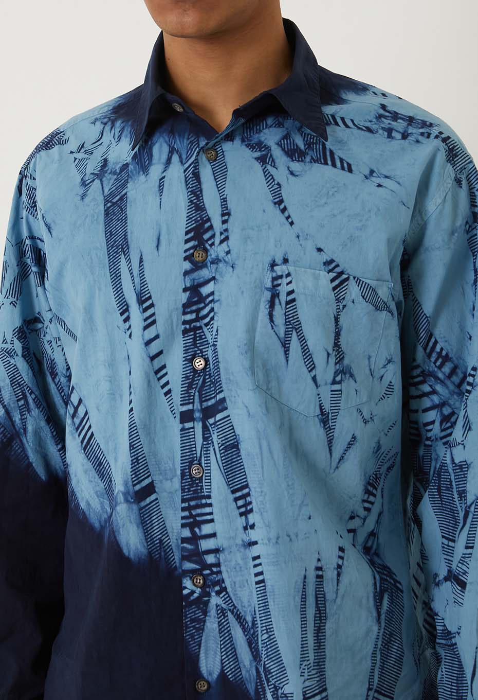 Woven Pure Indigo Itajime regular collar shirt - INDIGO