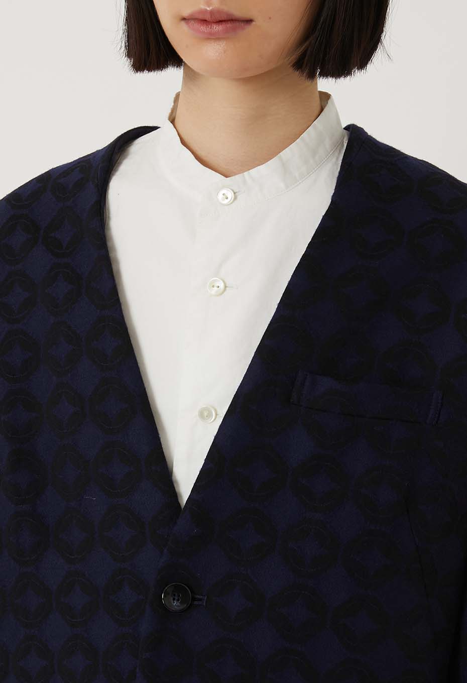 シッポウジャカード 1Bノーカラージャケット ウィメンズ - DARK NAVY