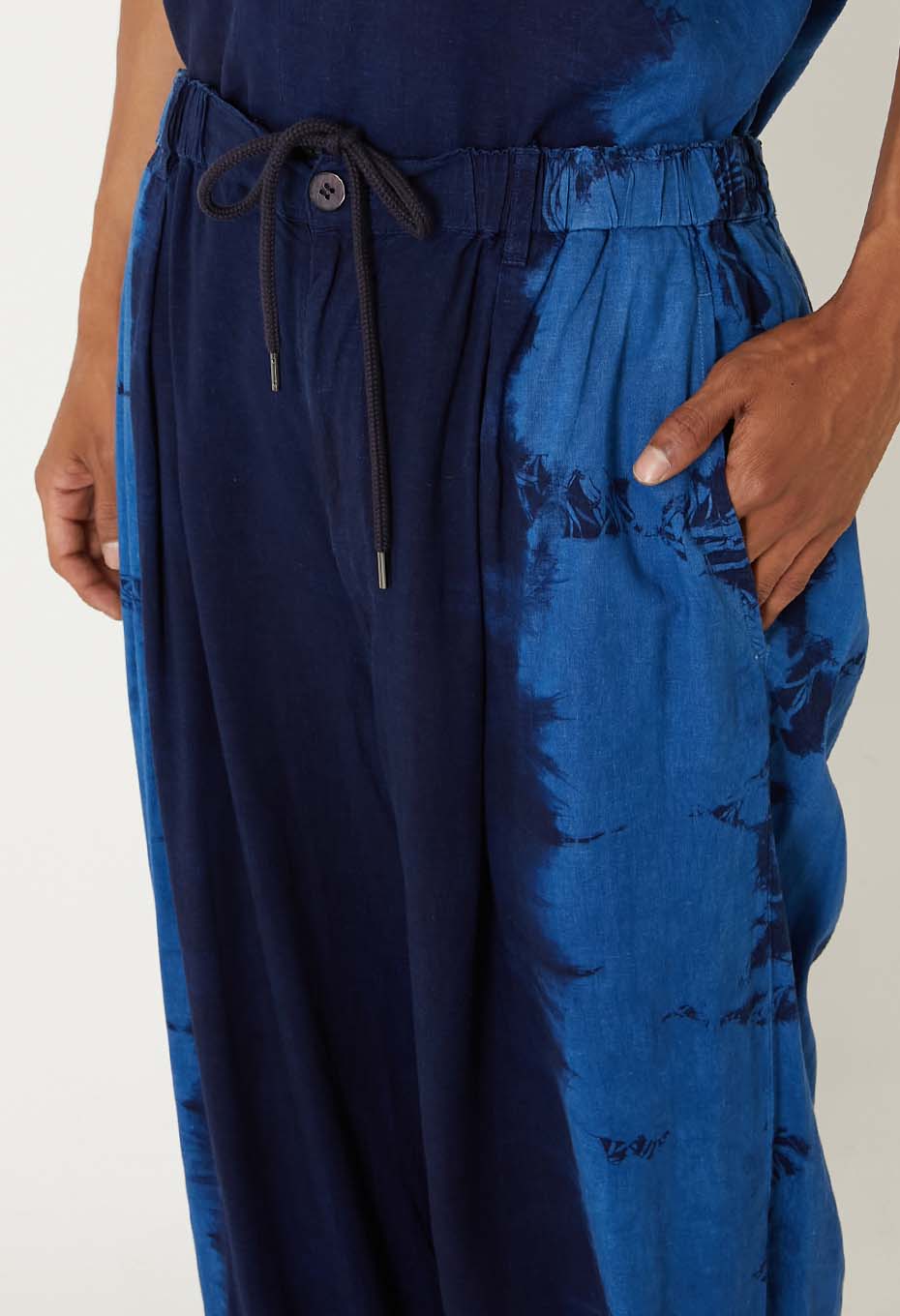 Aigasaneshibori Linen Easy Pants - INDIGO