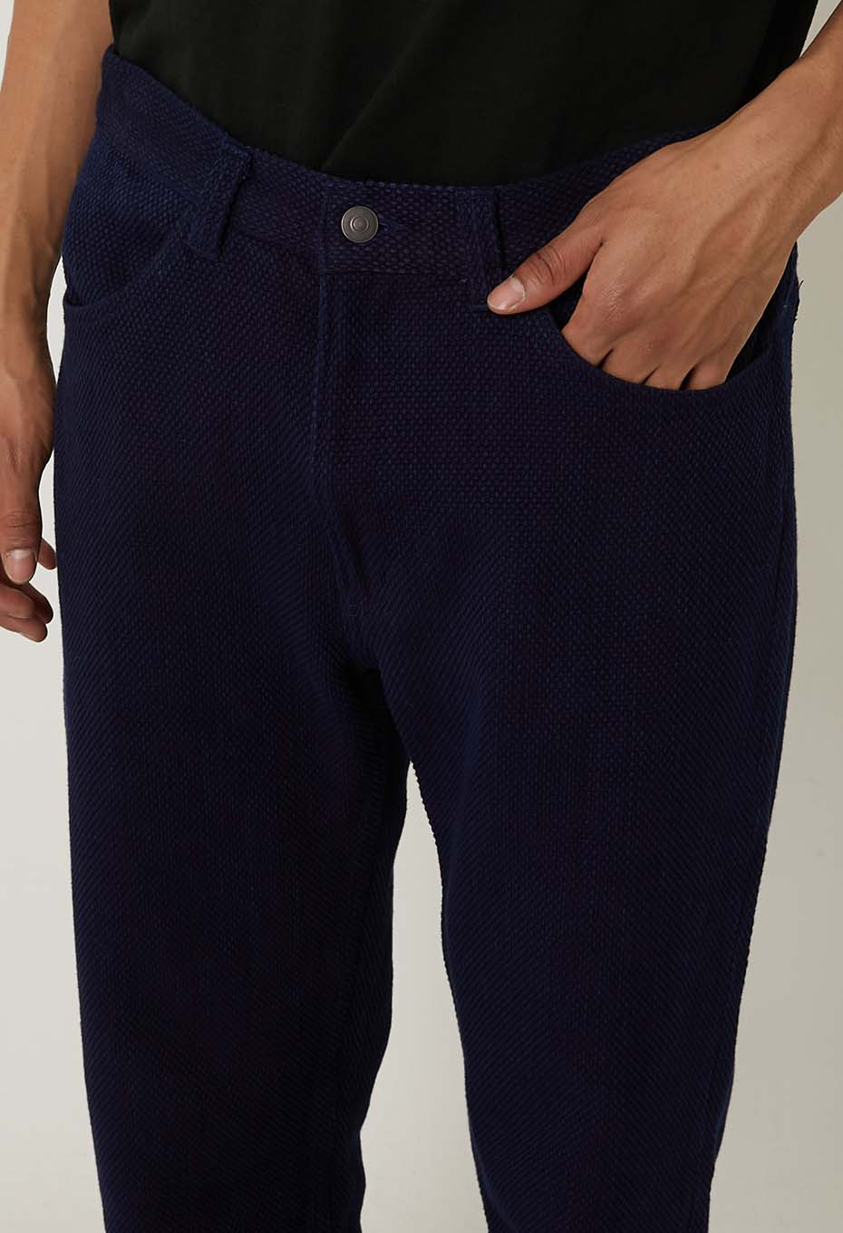 Woven Pure Indigo Light Sashiko Jeans - INDIGO