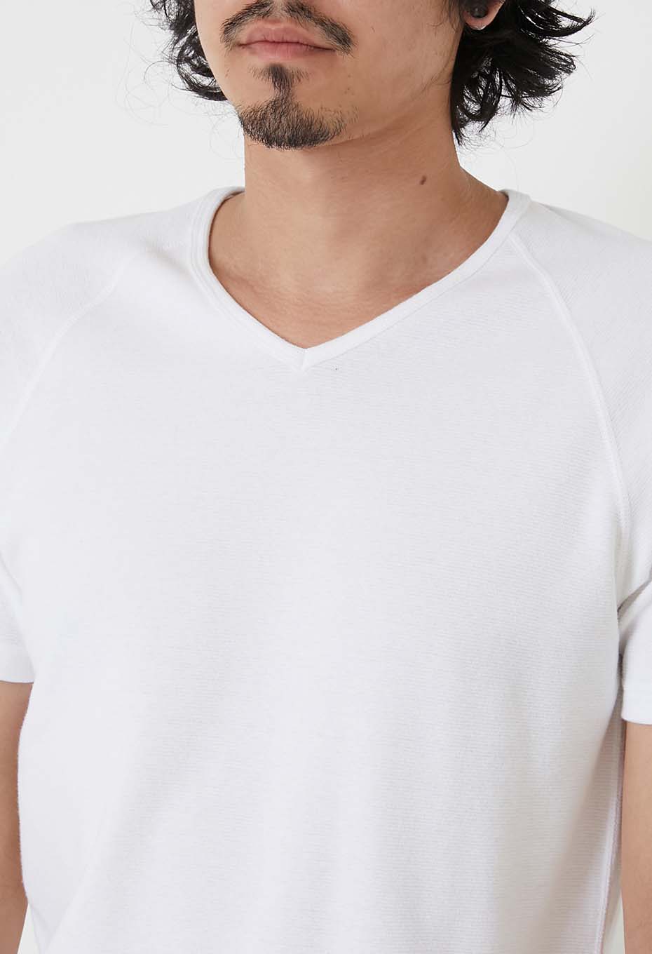 ストレッチフライス Vネックショートスリーブ Tシャツ - WHITE