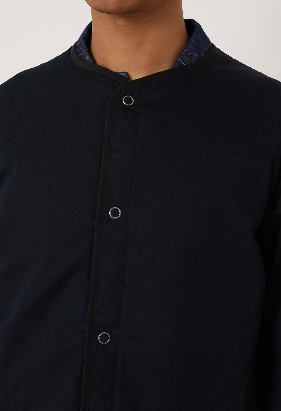Indigo Nylon Satin Kazenami Quilt Jacket - INDIGO