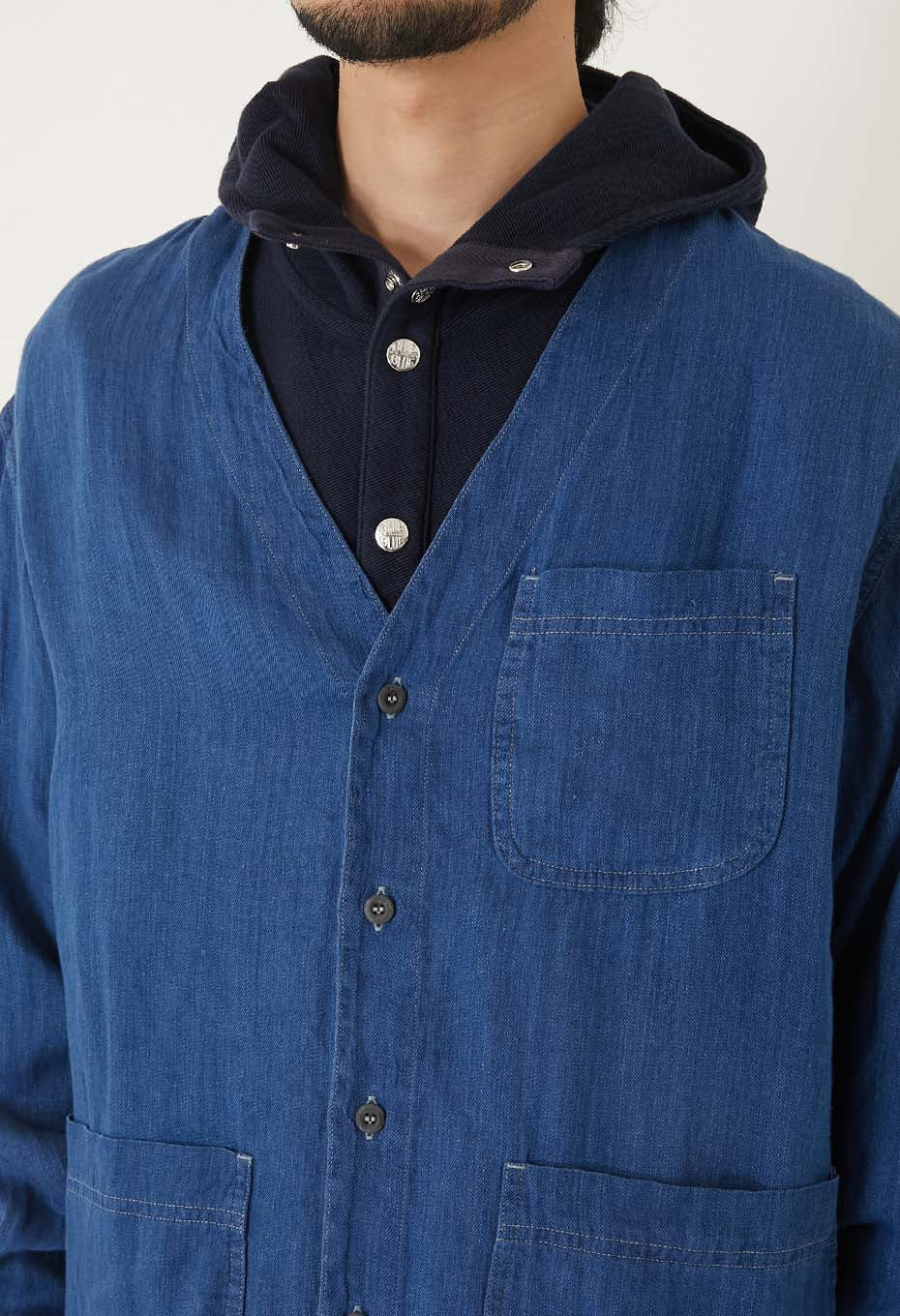 インディゴリネン ハイカウントツイル シャツカーディガン - INDIGO