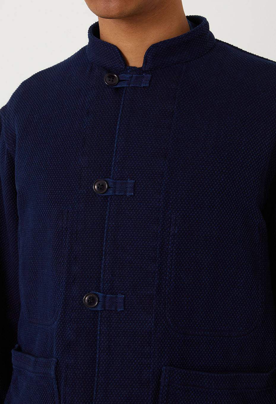 Woven Pure Indigo Light Sashiko Oriental Jacket - INDIGO
