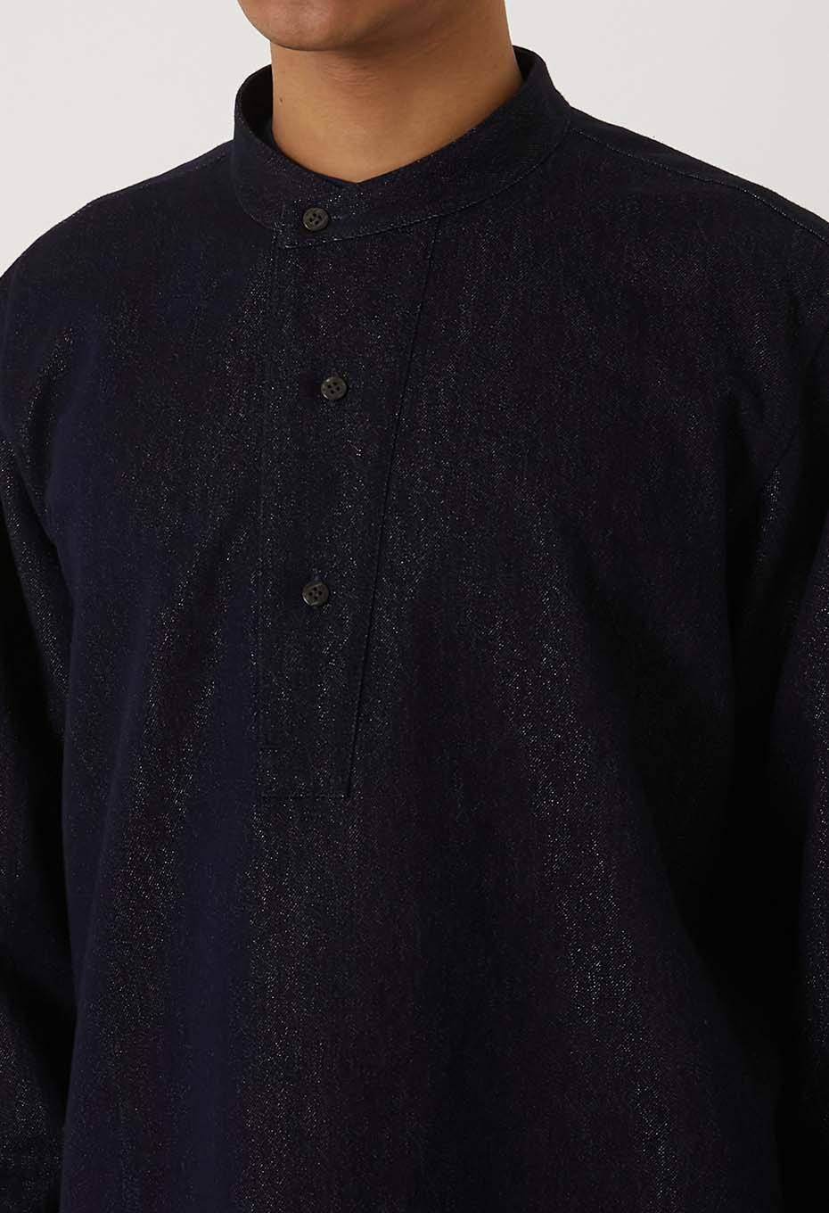 Gold yarn indigo pullover long sleeve shirt - INDIGO