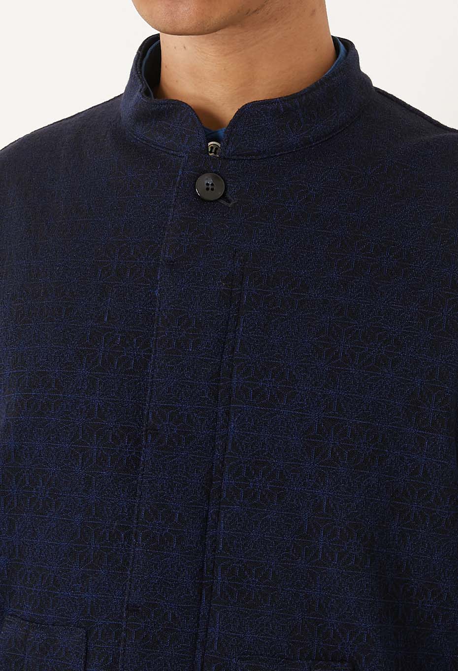 ウールニットジャカード スタンドカラージャケット - NAVY