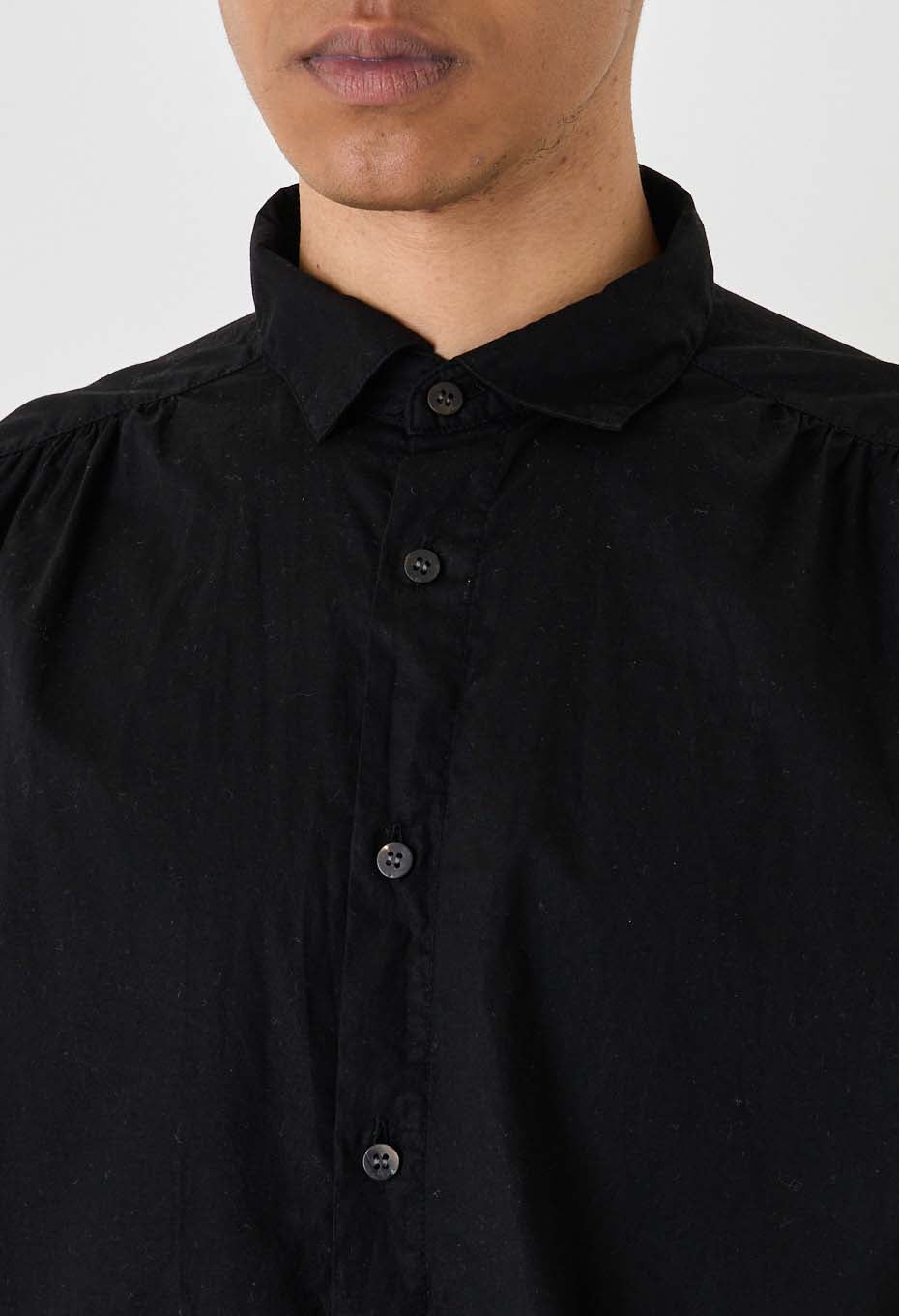Kyokurozome gathered shirt - BLACK