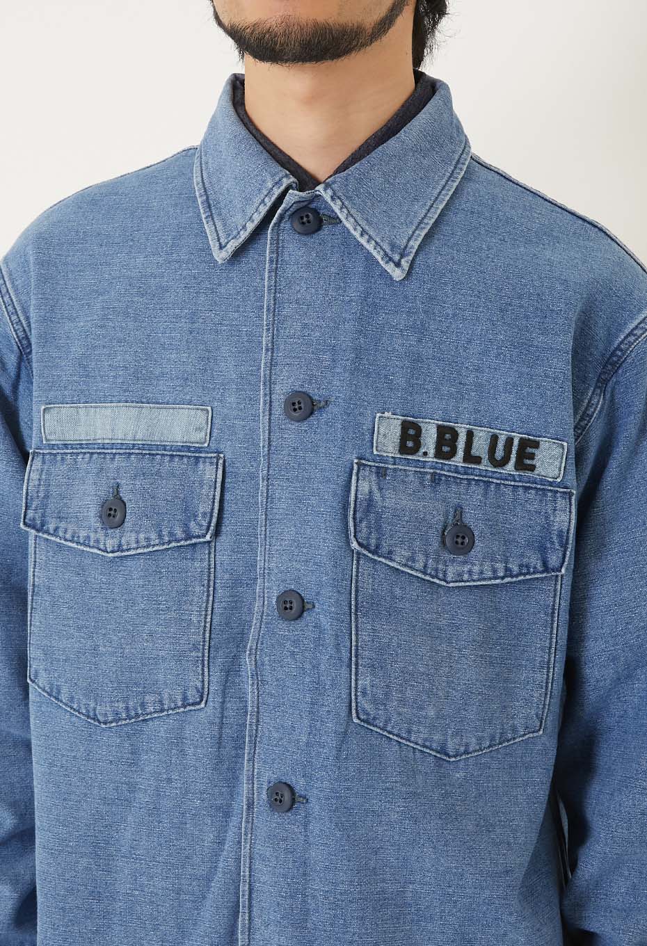 インディゴバックサテン アーミーシャツ - BLUE