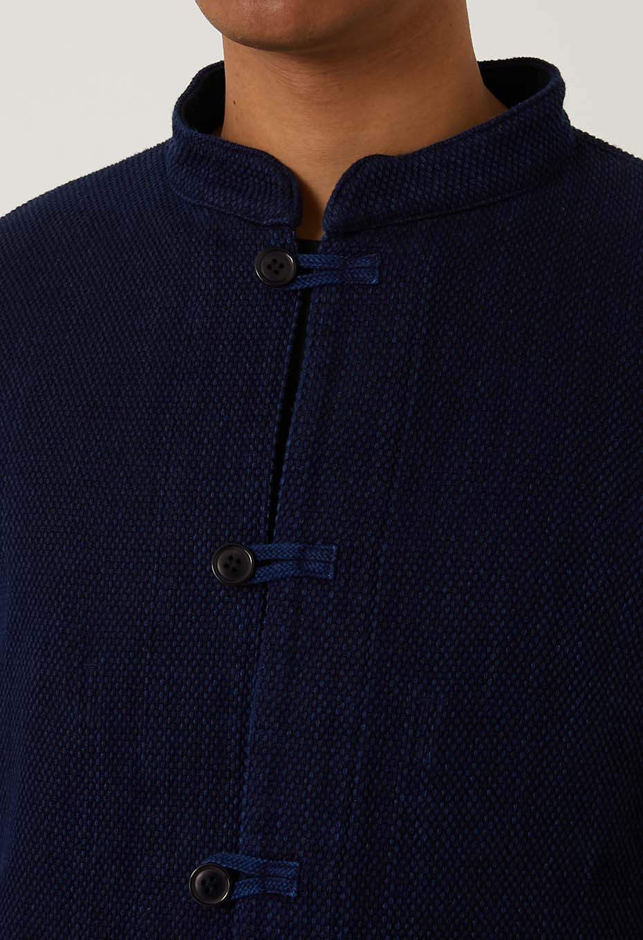 Woven Pure Indigo Light Sashiko Oriental Jacket - INDIGO