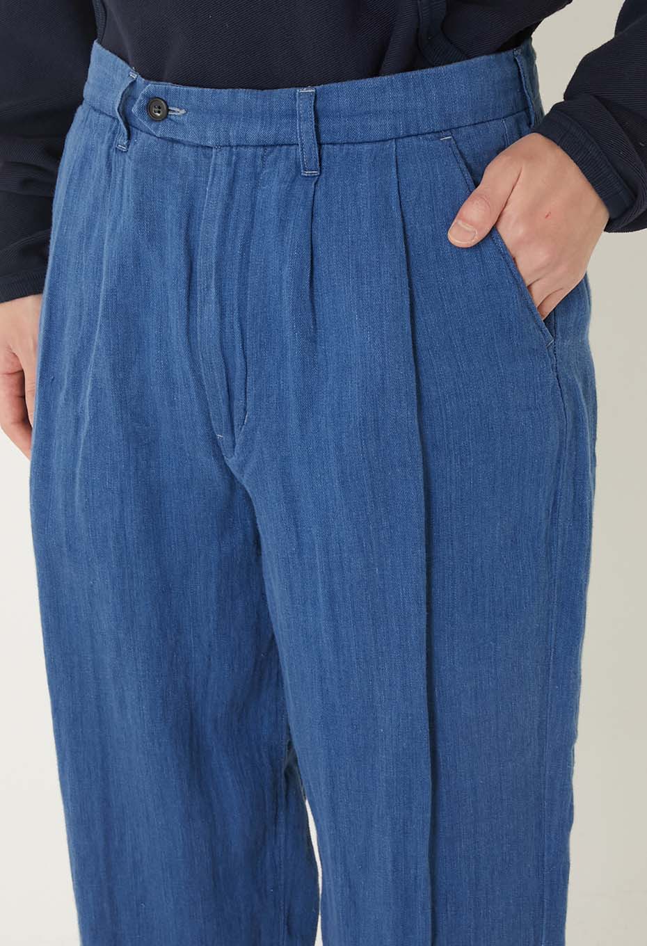 インディゴリネン ハイカウントツイル 2タックワイドトラウザーズ - INDIGO