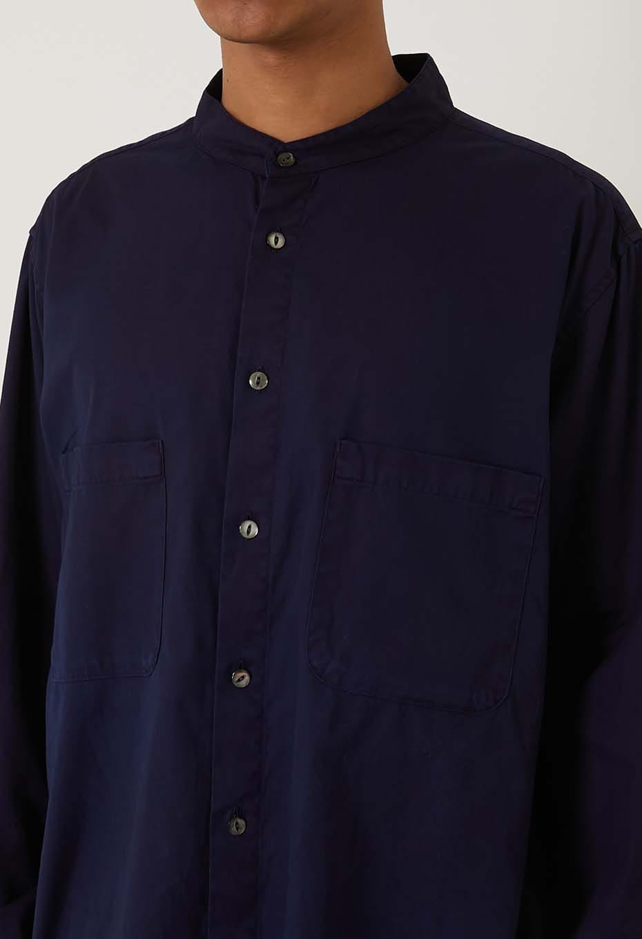コットンピンオックス テゾメ バンドカラー ロングシャツ - INDIGO