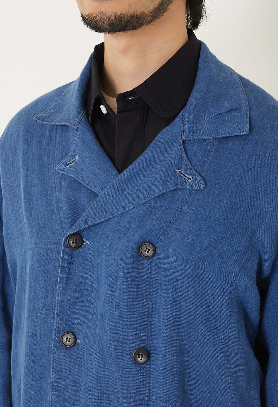 インディゴリネン ハイカウントツイル ダブルブレストワークジャケット - INDIGO