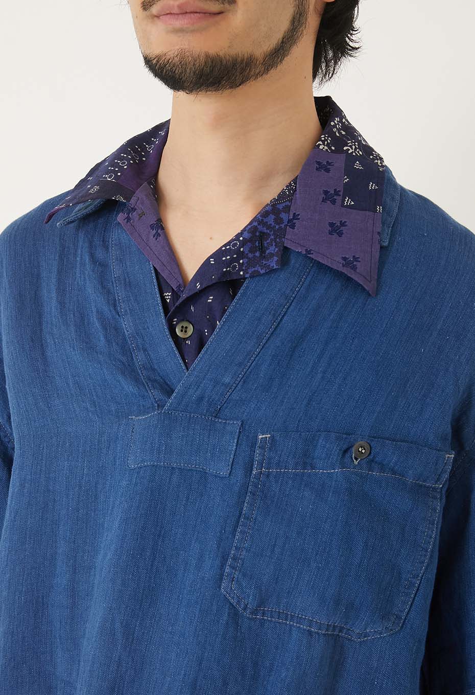 インディゴリネン ハイカウントツイルスキッパーシャツ - INDIGO