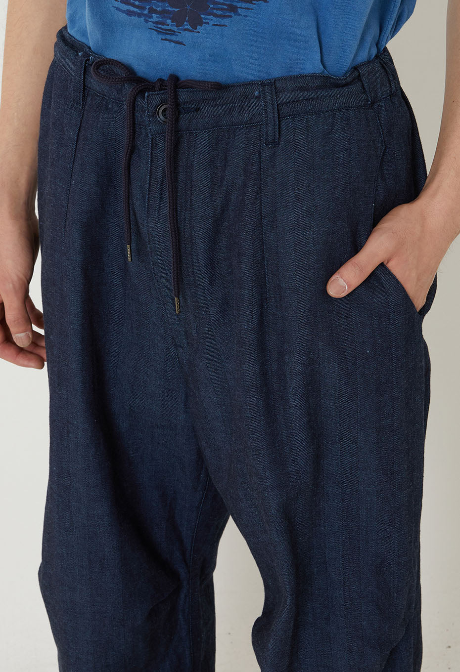 インディゴミックスヘリンボーン ニータックパンツ - INDIGO