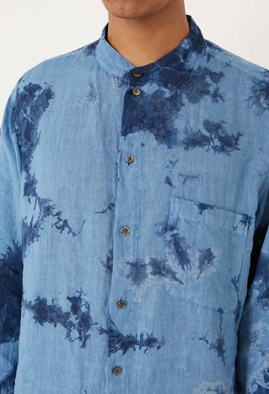 リネン インディゴムラクモシボリ スタンドカラー ロングスリーブシャツ - INDIGO