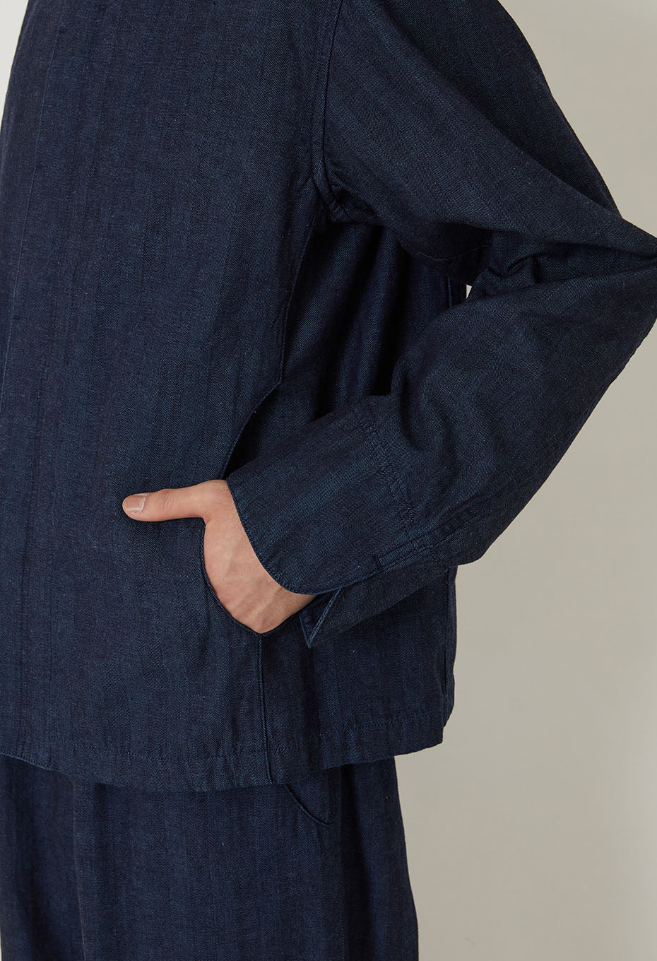 Indigo mix herringbone stand collar jacket - INDIGO