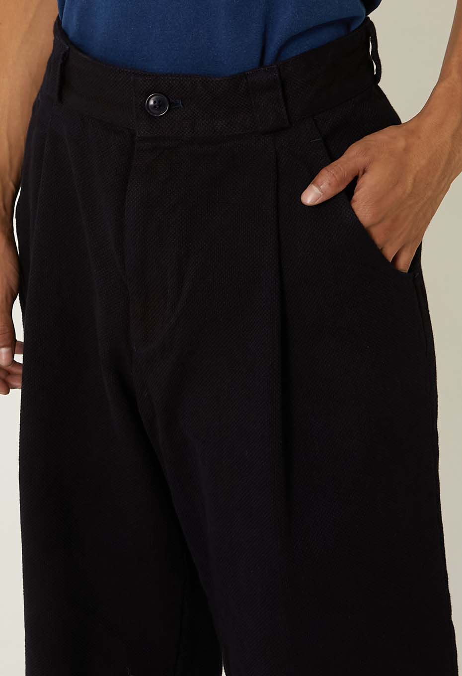 Woven Pure Indigo Sashiko wide shorts - A