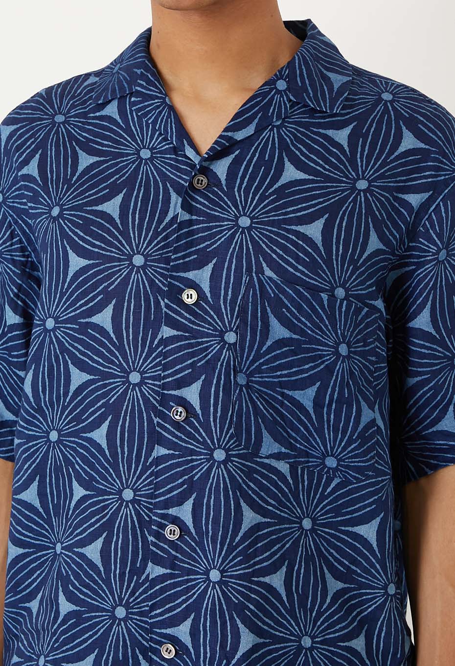 インディゴリネン サクラバッセン ショートスリーブシャツ - INDIGO