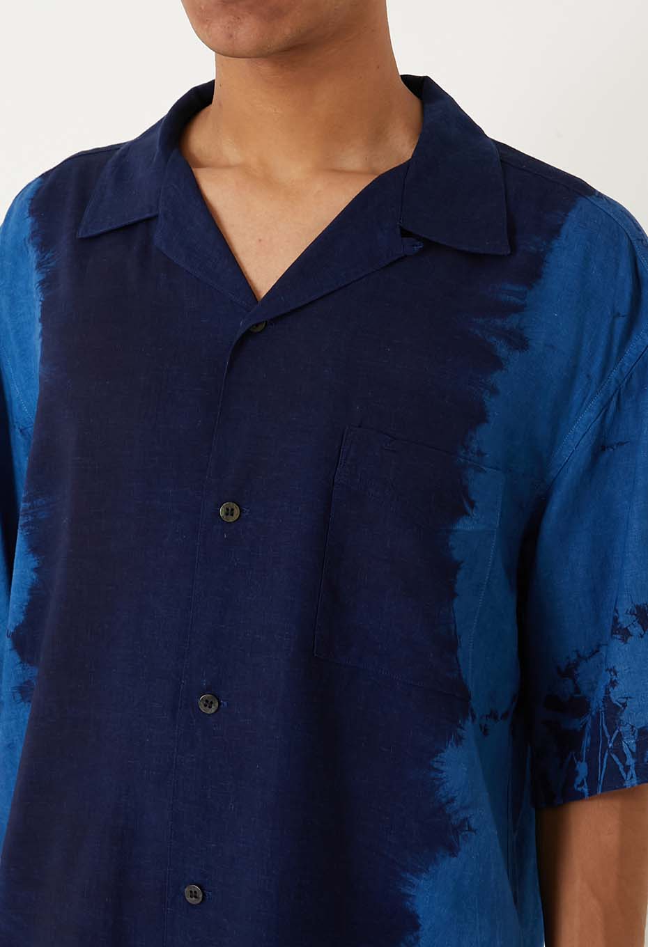 Aigasaneshibori linen short sleeve shirt - INDIGO